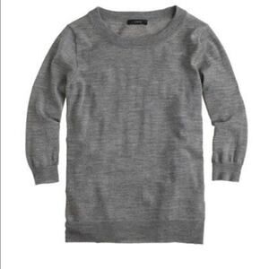 J.Crew Sz XS Grey 100% Merino Wool Tippi Sweater 3/4 Sleeves Winter Staple Basic